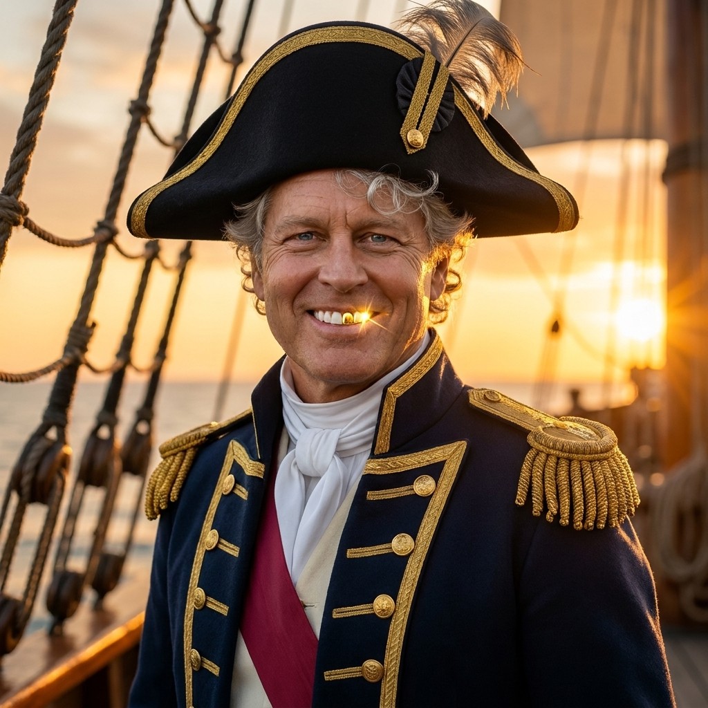 Captain Steve, your guide β a dashing pirate officer with a gleaming gold tooth